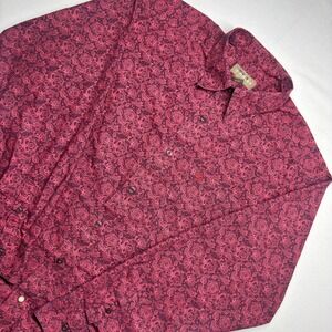 Ariat Mens Burgundy Paisley Long Sleeve Button Down Shirt Large Cotton Western